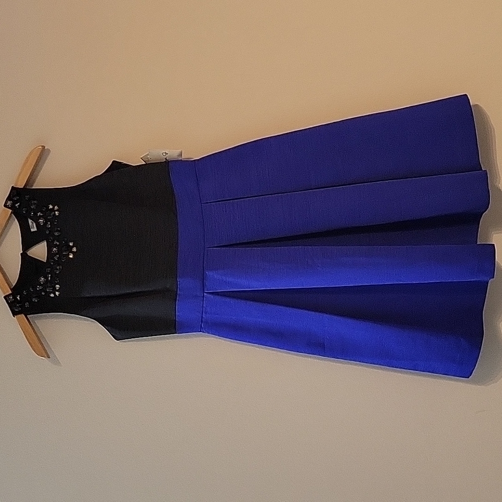 NWOT Eliza J Rhinestone Detail Fit and Flare Dress Black and Blue